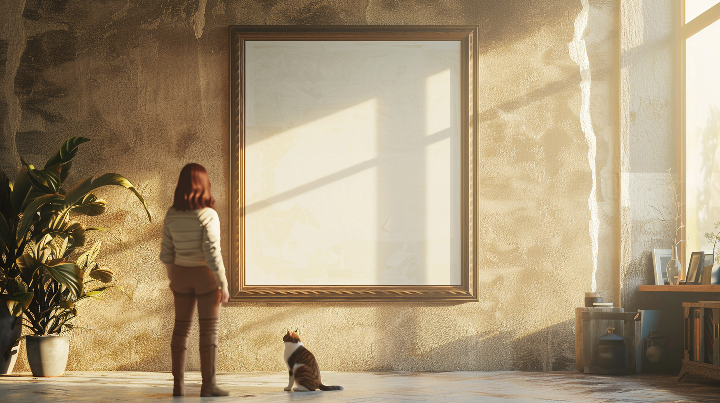 A Sunny Countryside Scene with Woman and Cat