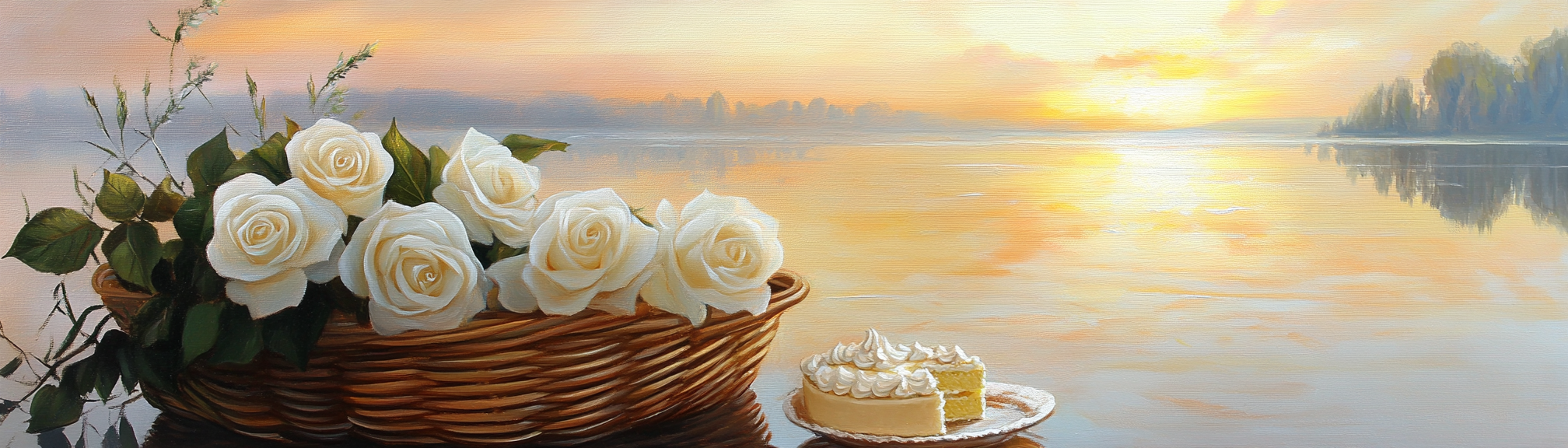 A Sunset Picnic with White Roses and Pearls.