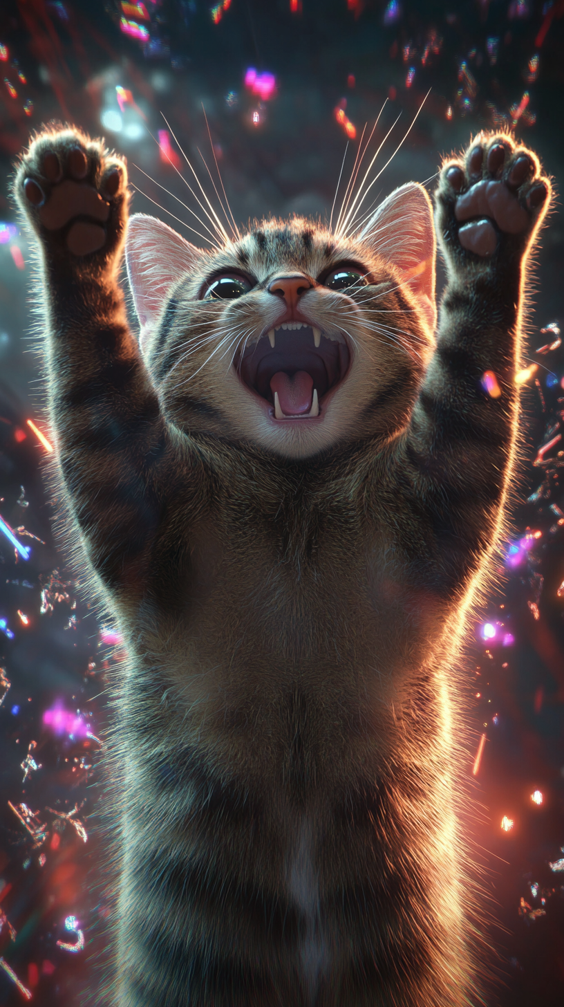 A Surprised Cat in Sparkly Energy.