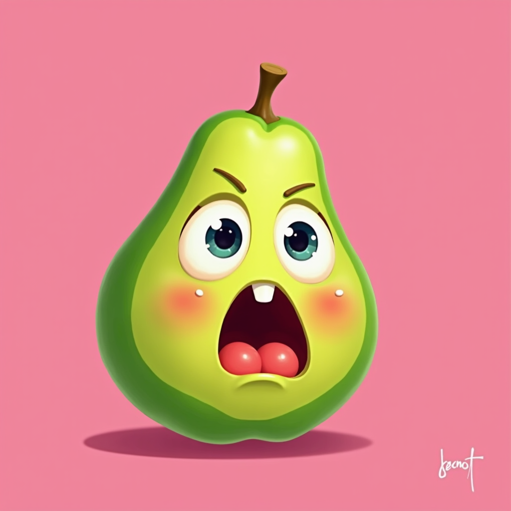 A Surprised Guava Cartoon on Pink Background