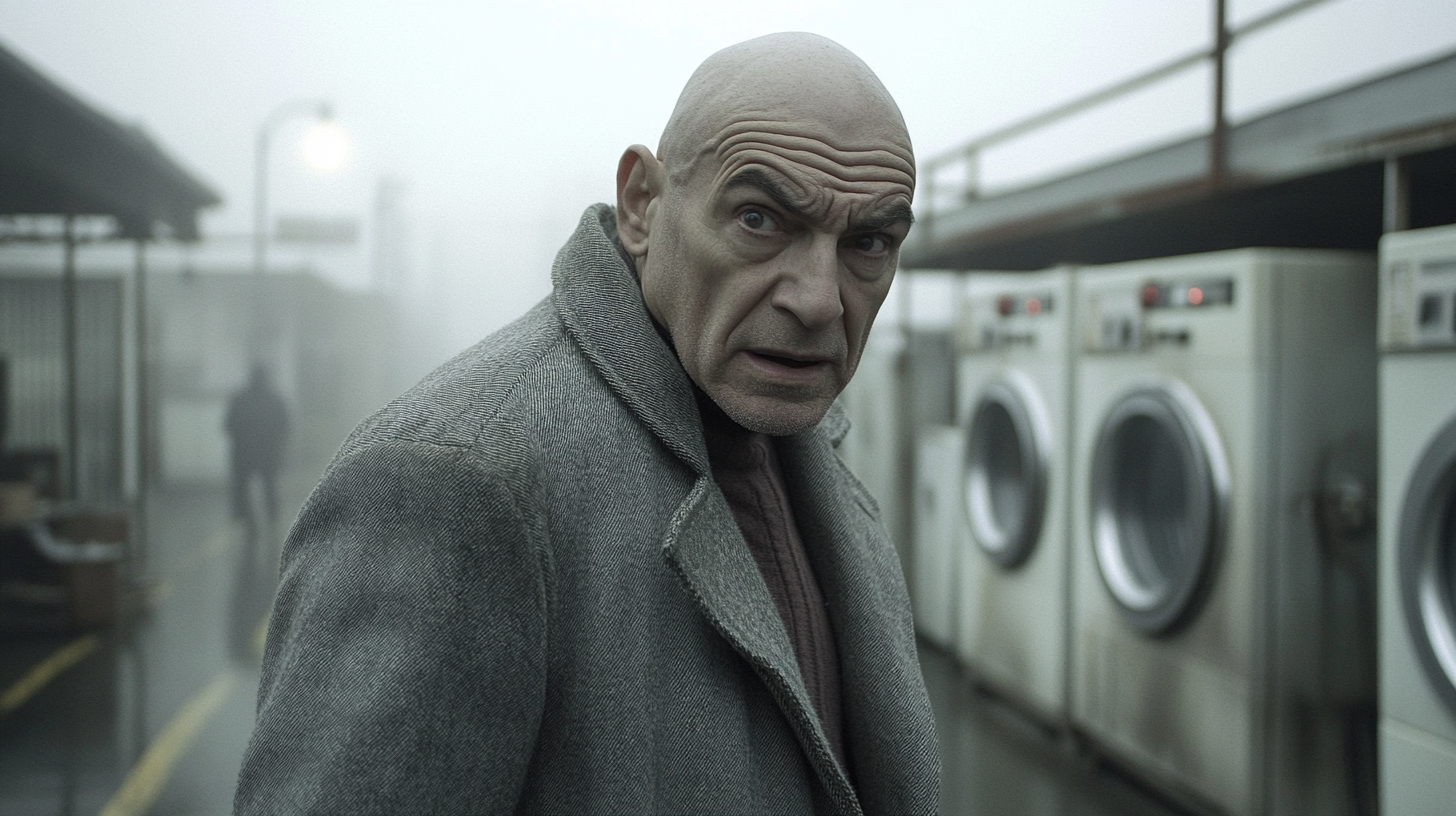 A Surprised Telly Savalas in Grey Coat