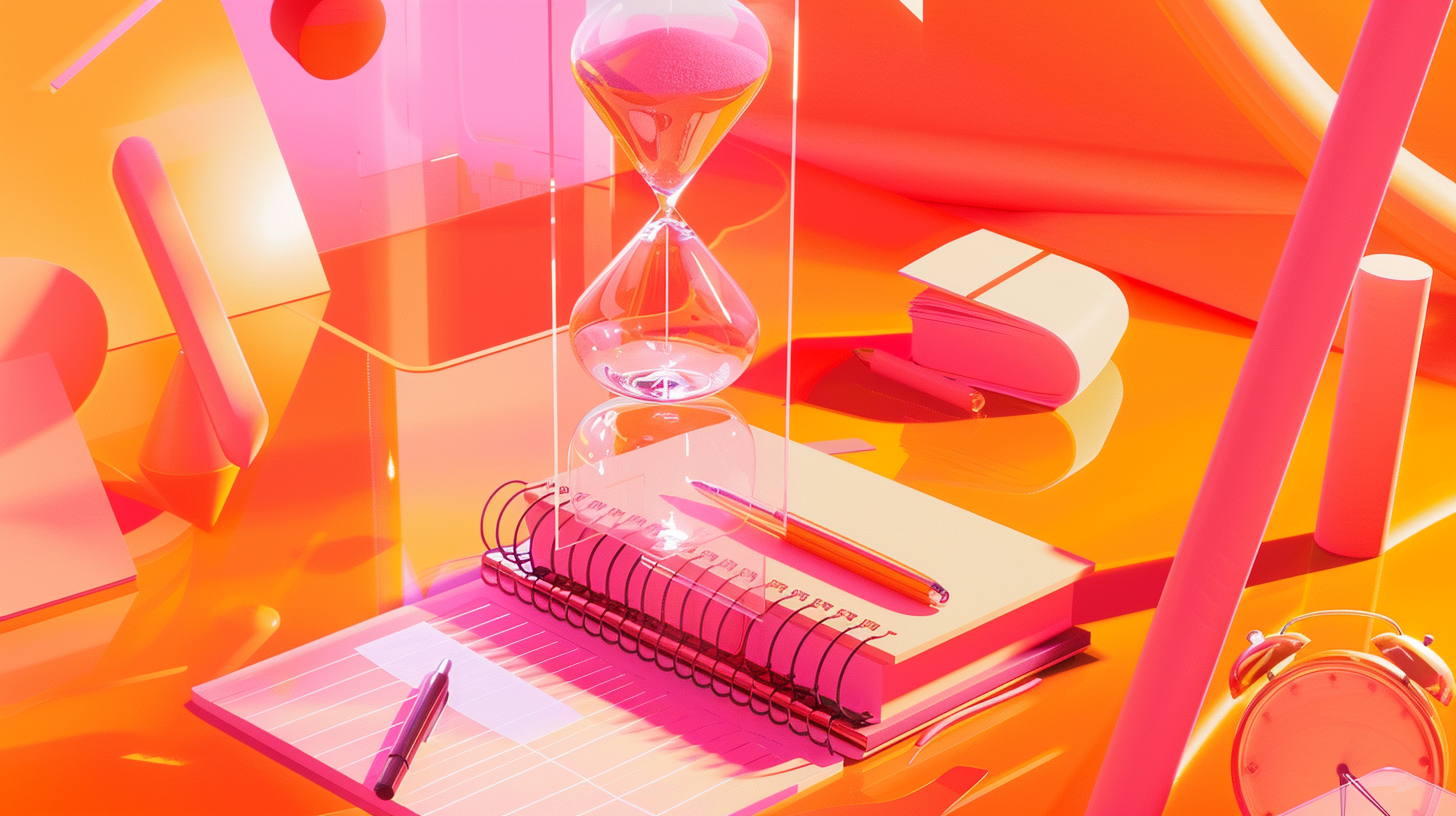 A Surreal Scene of Floating Orange and Pink Objects