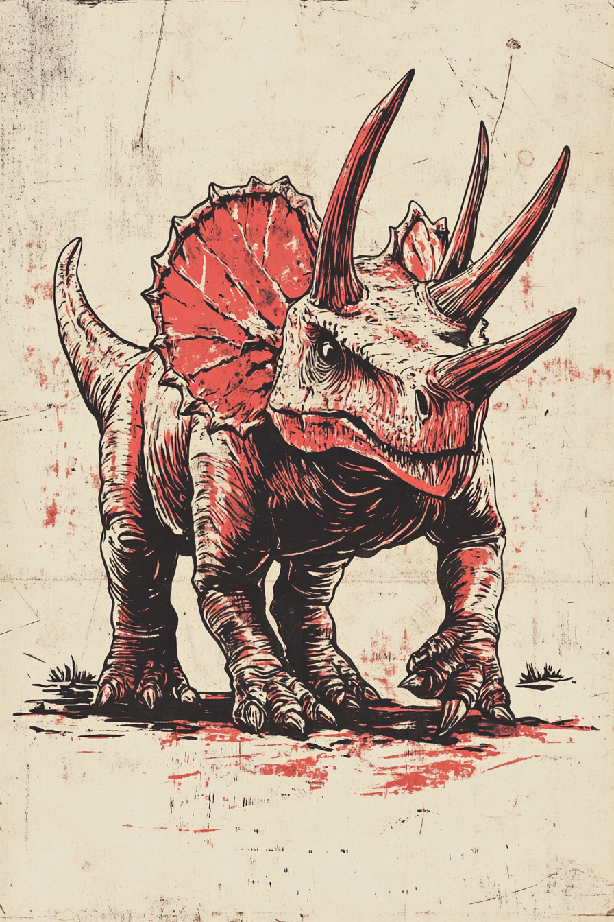 A Surreal Triceratops on a Worn T-shirt Illustration