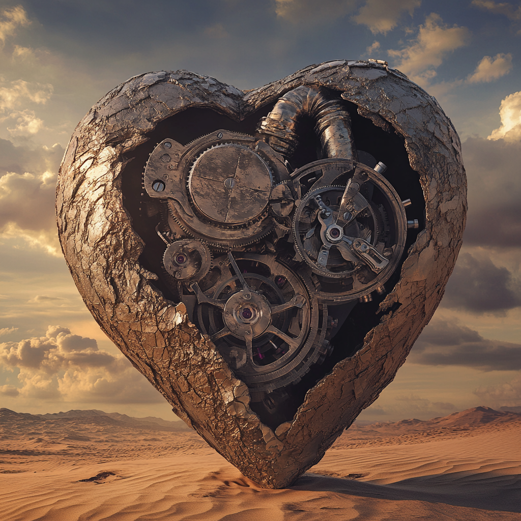 A Surrealistic Heart Clock in the Desert