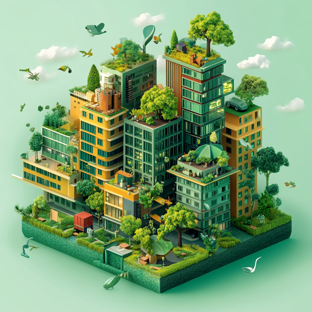 A Sustainable City with Green Buildings and Nature