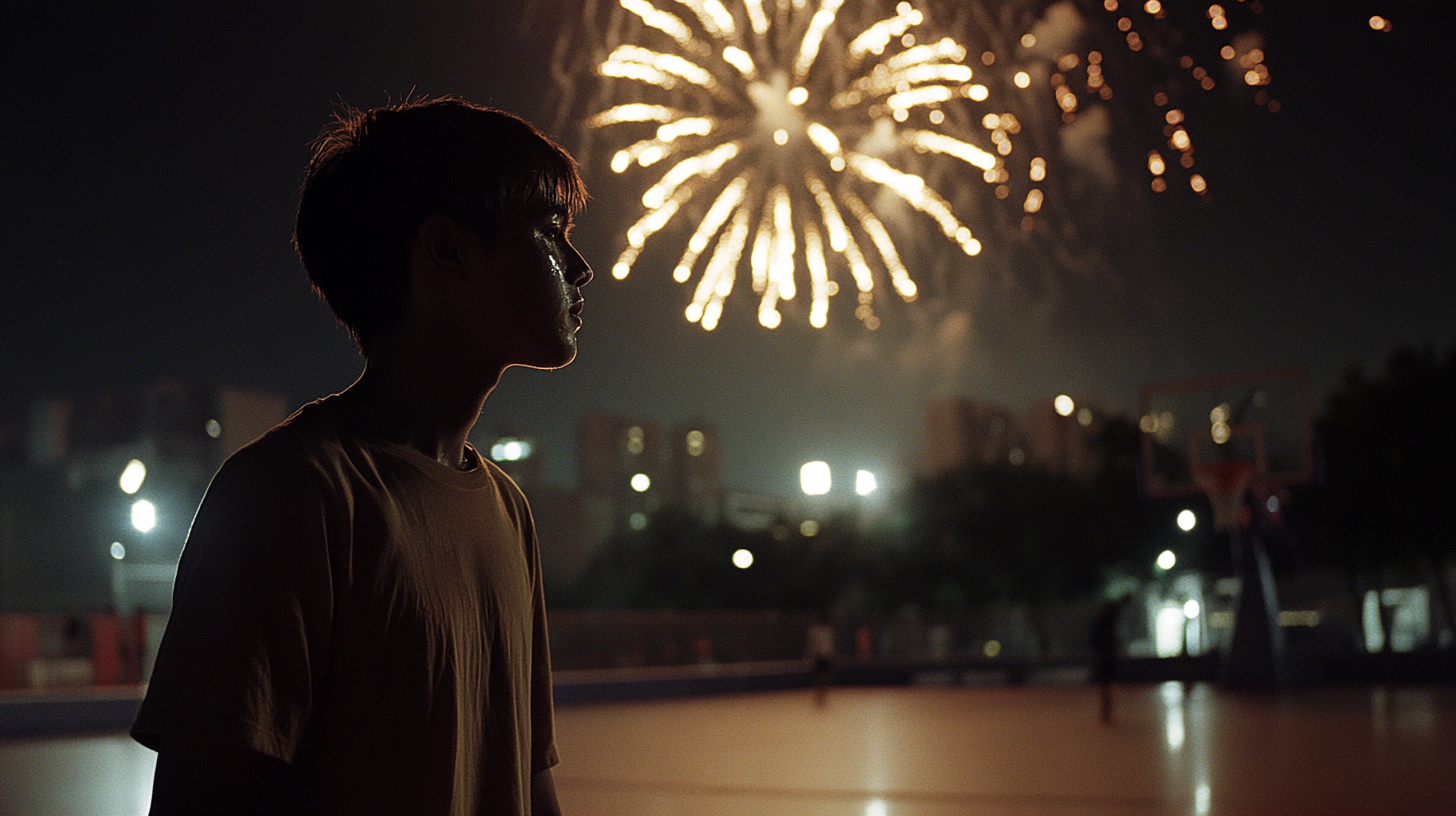 A Sweaty Basketball Player with Fireworks in China