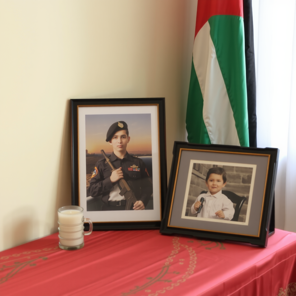 A Table, Picture, and Palestinian Flag talk about history