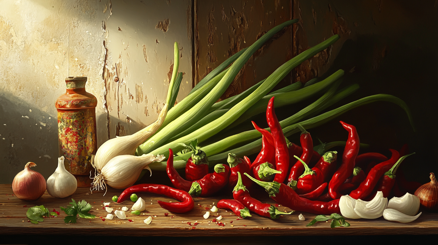 A Table Filled with Colorful Korean Ingredients