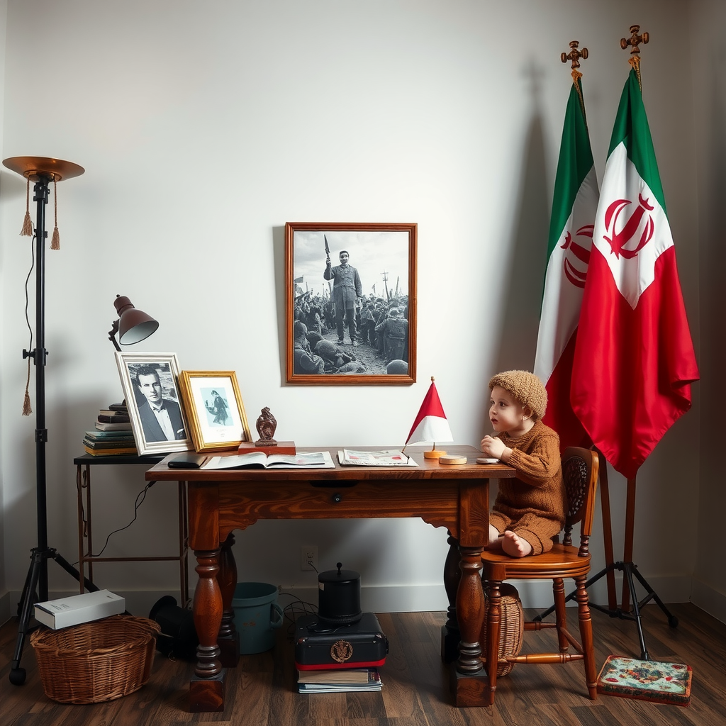 A Table with Picture of Martyrdom and Flags