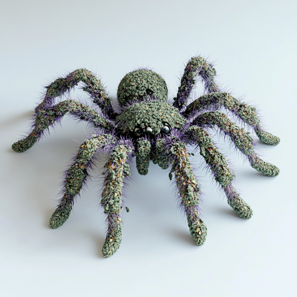 A Tarantula Sculpture with Weed Nuggets Background