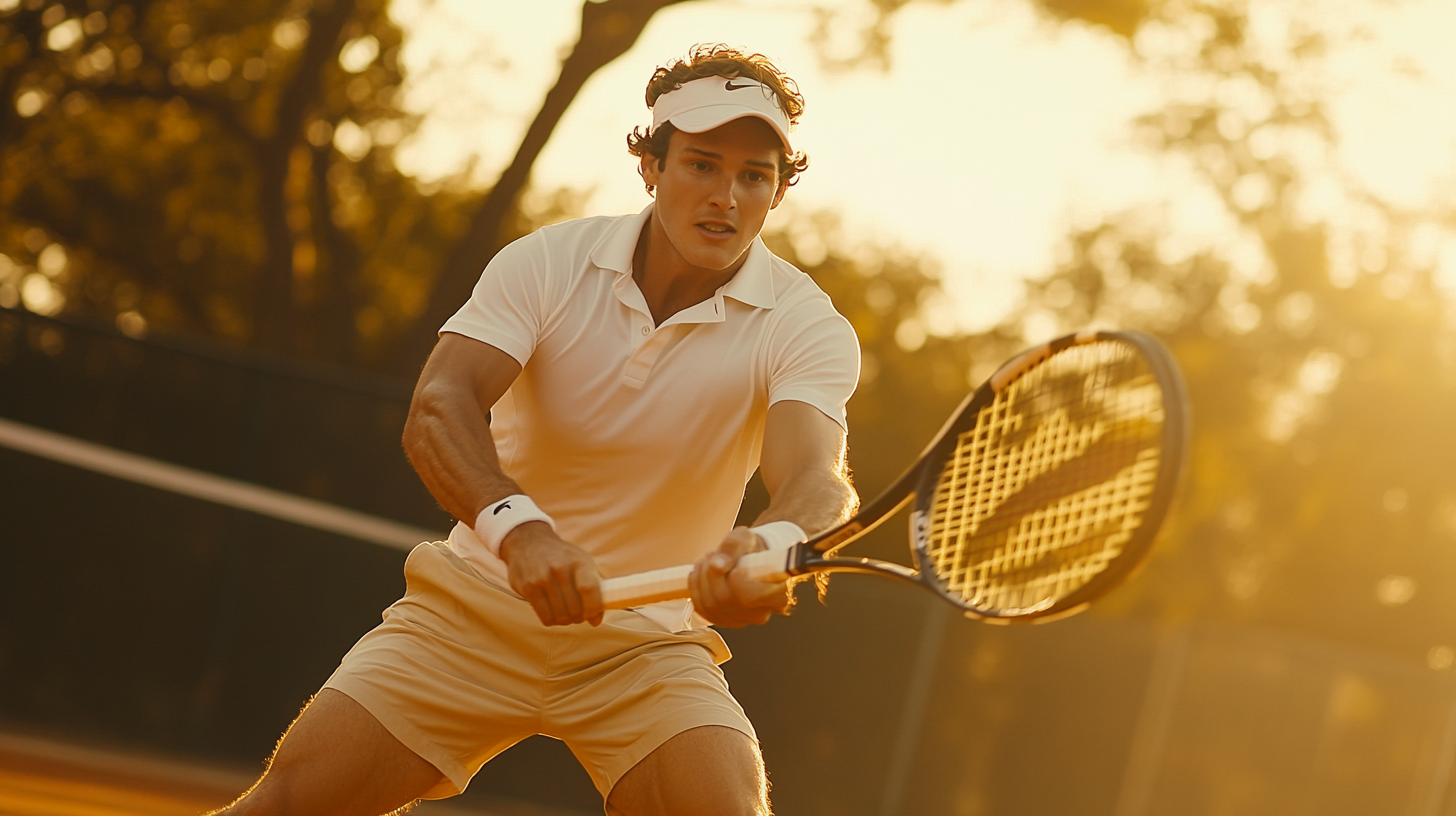 A Tennis Player in Action at Sunset