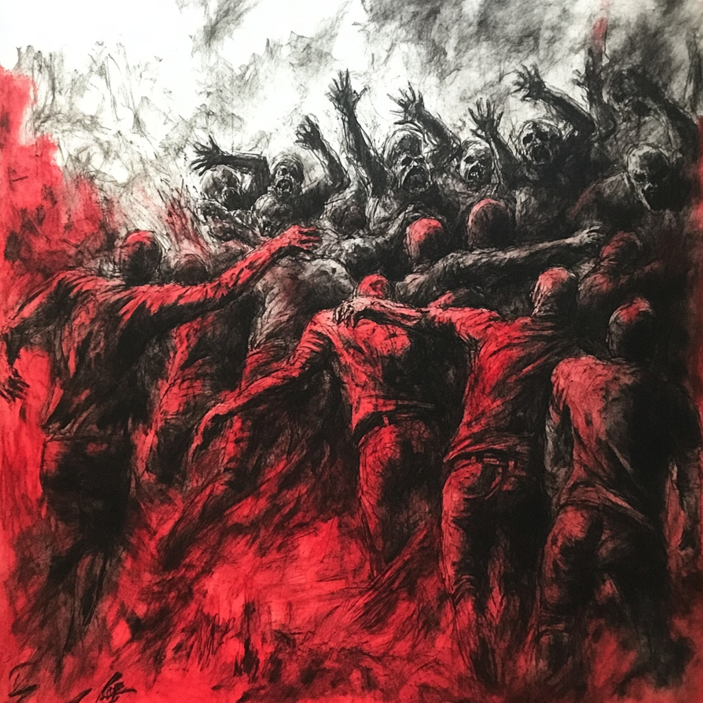 A Terrifying Charcoal Drawing of Hell-Like People Pit