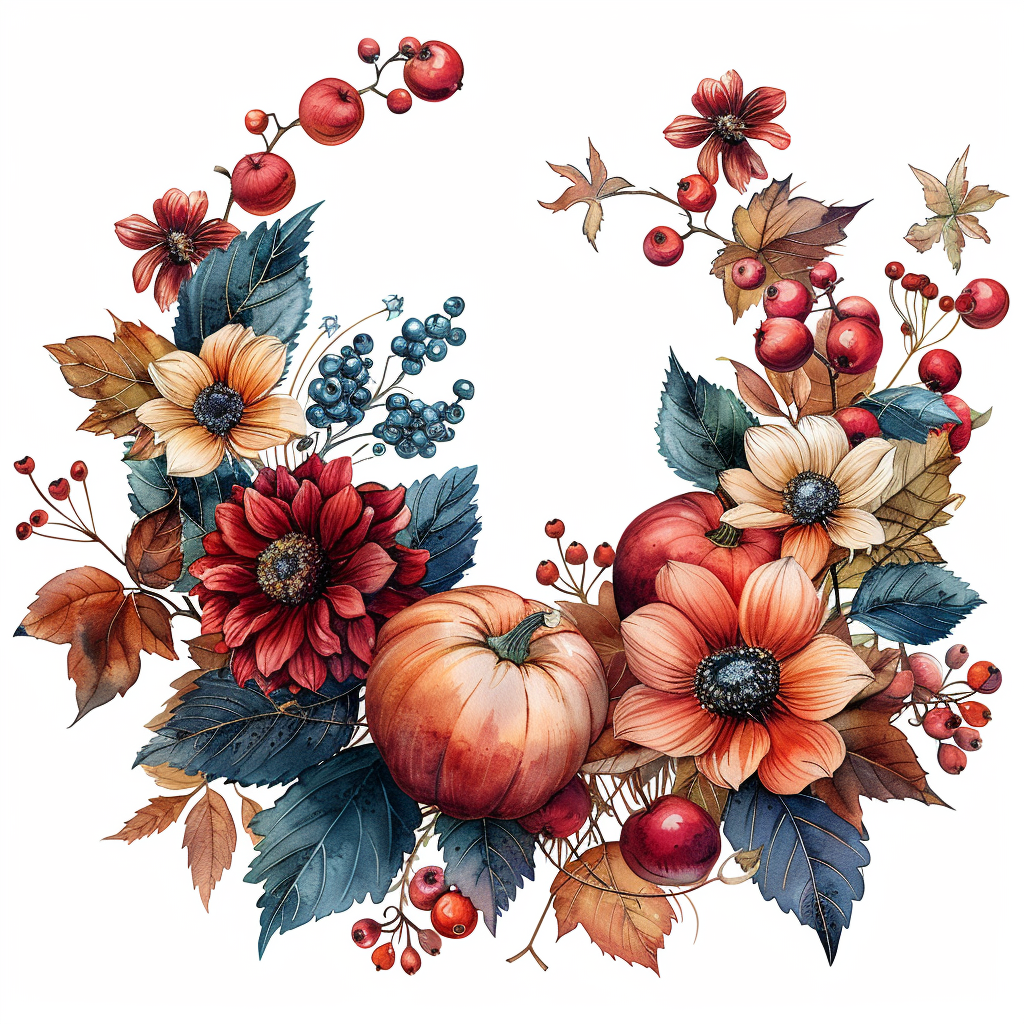 A Thanksgiving Garland with Fall Fruits and Flowers