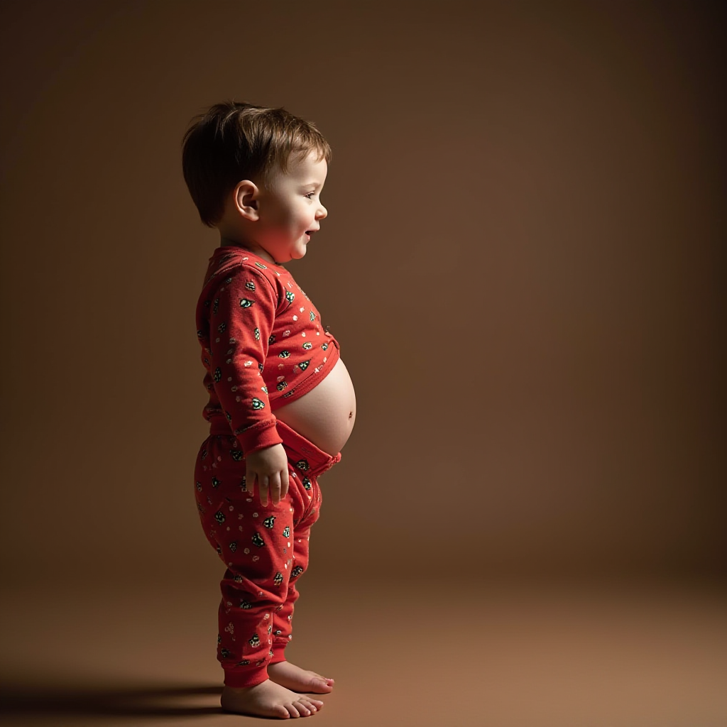 A Toddler Boy's Big Christmas Belly in Pajamas