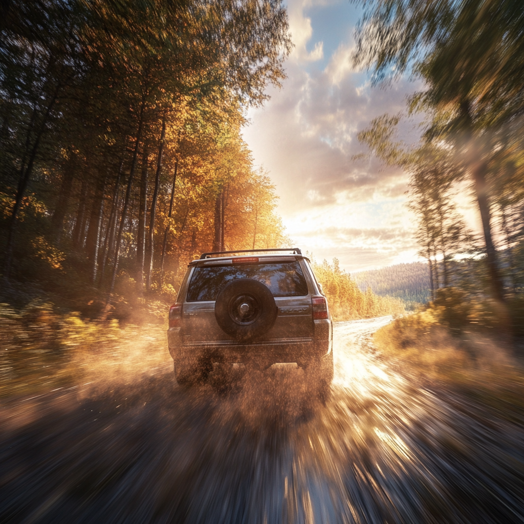 A Toyota Land Cruiser 250 Driving on Forest Road