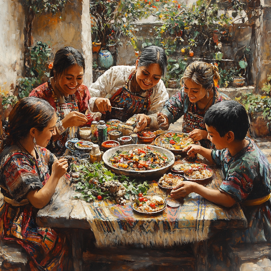 A Traditional Guatemalan Family Enjoying Typical Fiambre Dish