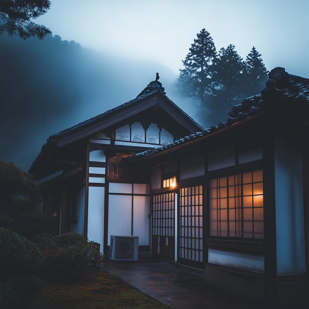 A Traditional Japanese House in Soft Moonlight