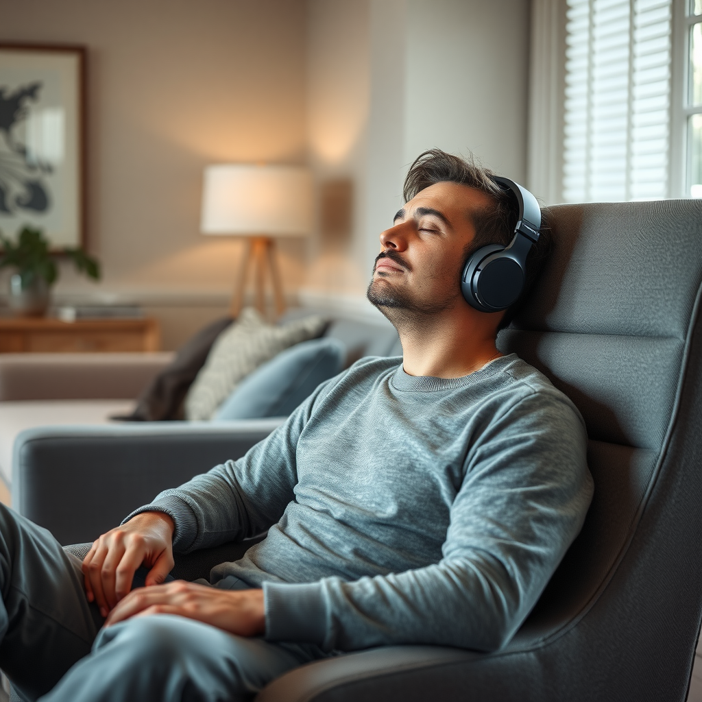 A Tranquil Man Listening to Classical Music