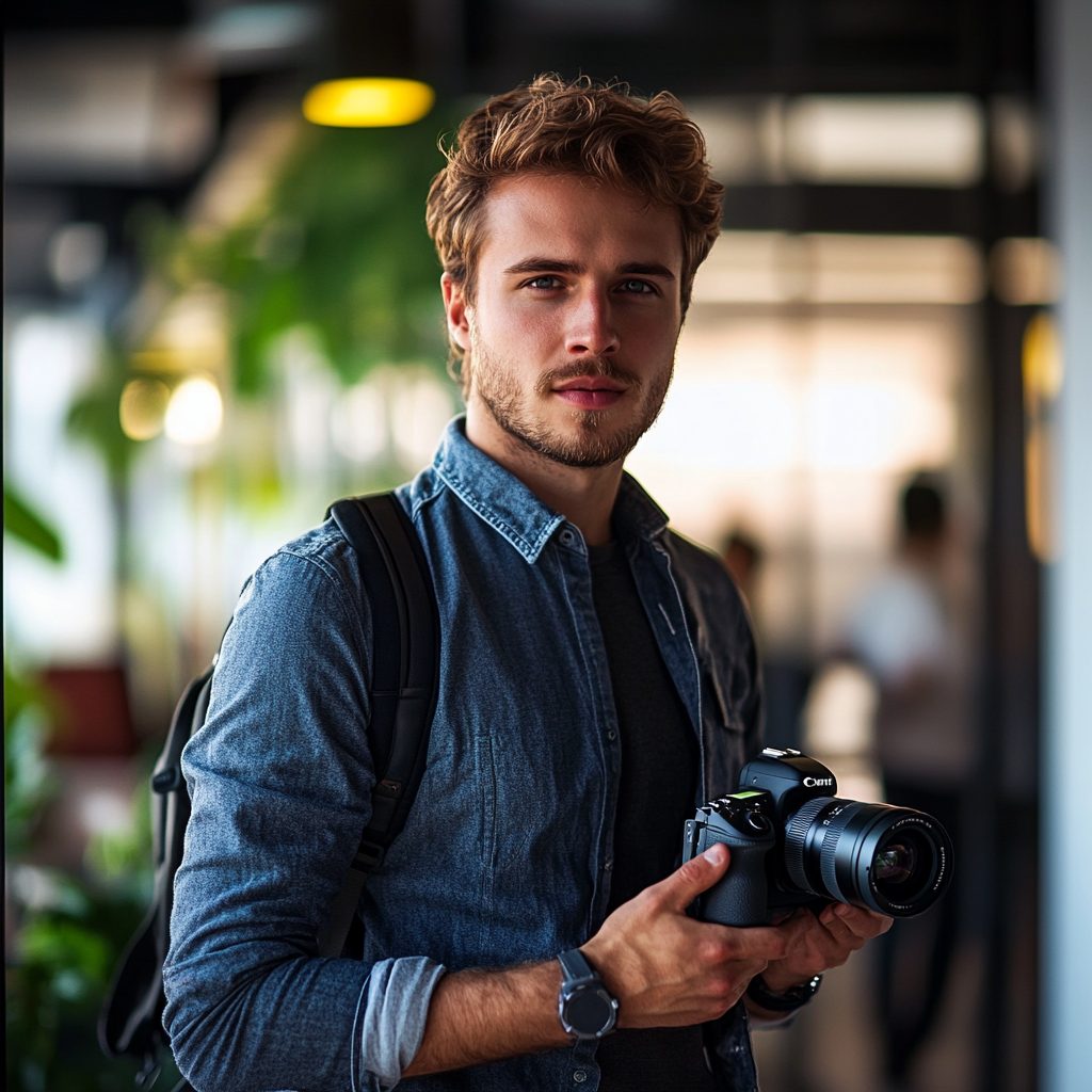 A Trendy Content Creator Filming in Co-Working Space