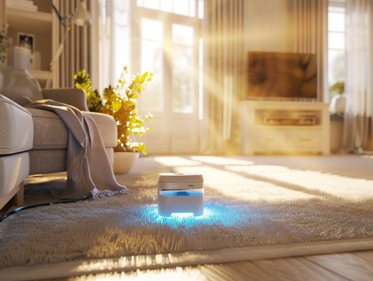 A UV Sterilizer Cleaning A Soft Carpet