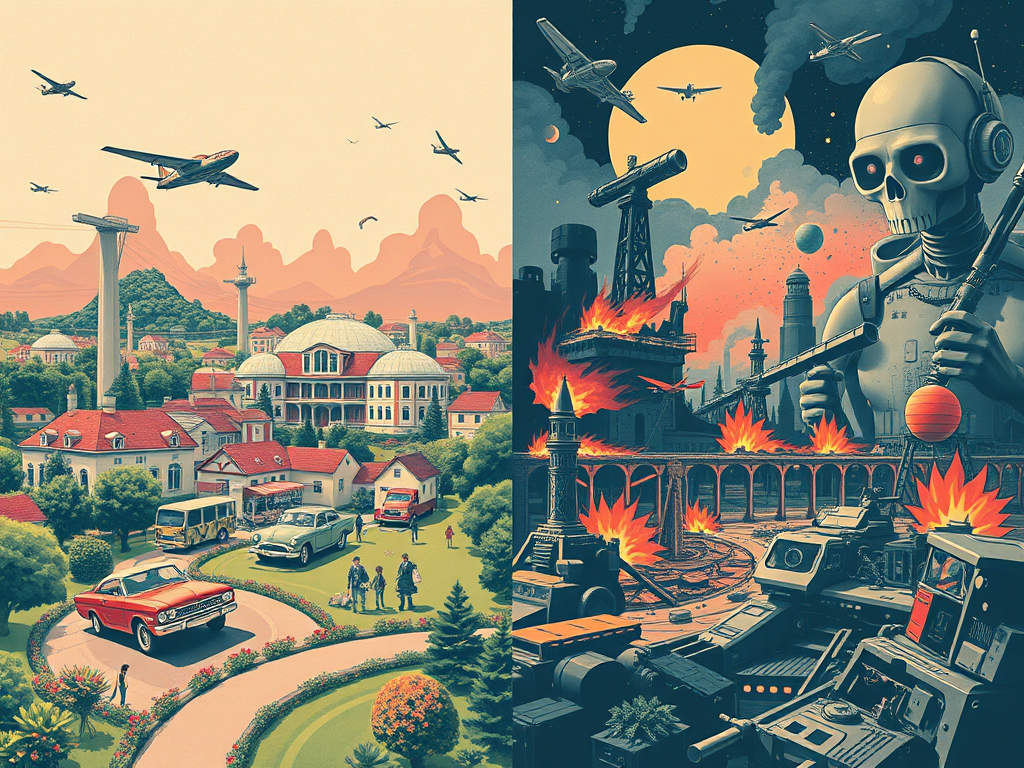 A Utopian-Dystopian Retro-Futuristic Poster