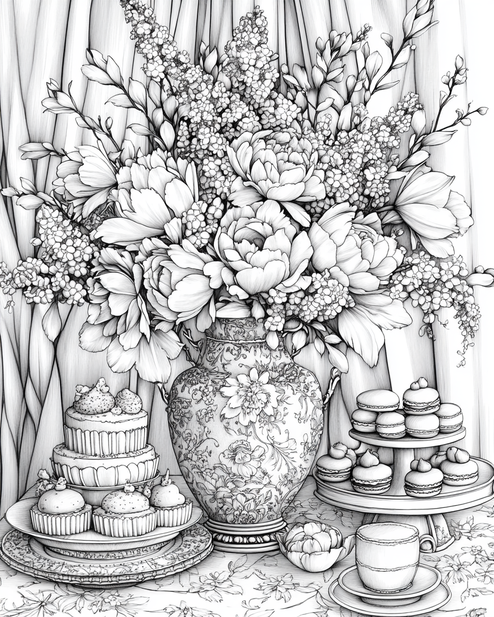 A Vase of flowers on Victorian Dessert Table