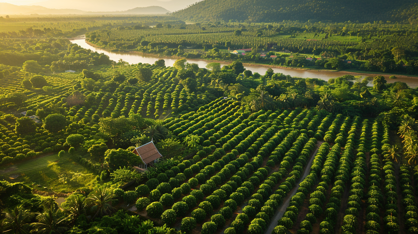 A Vibrant Cambodian Pepper Plantation at Sunset