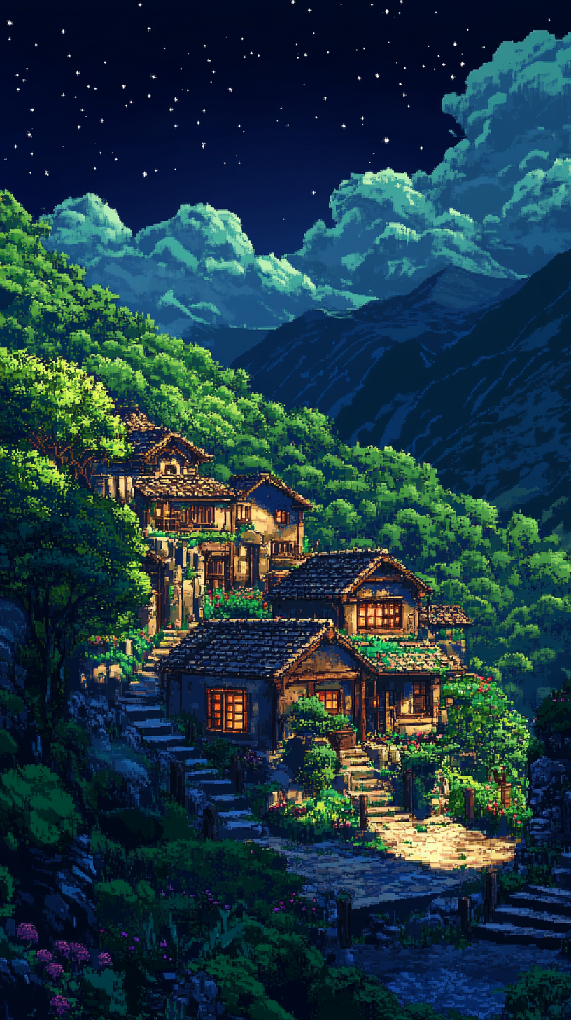 A Vibrant Studio Ghibli-Inspired Nighttime Landscape