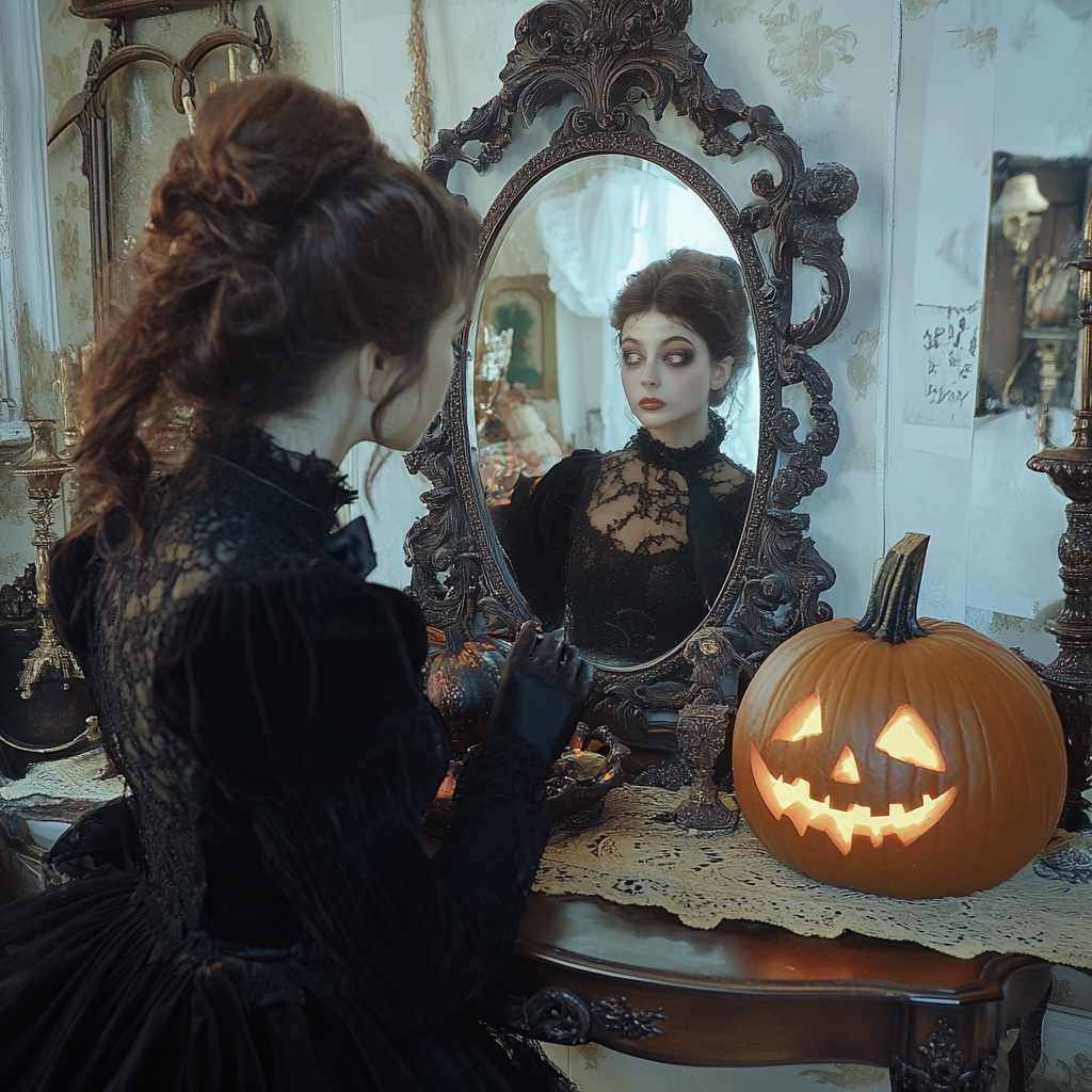 A Victorian girl seeking fortune in mirror