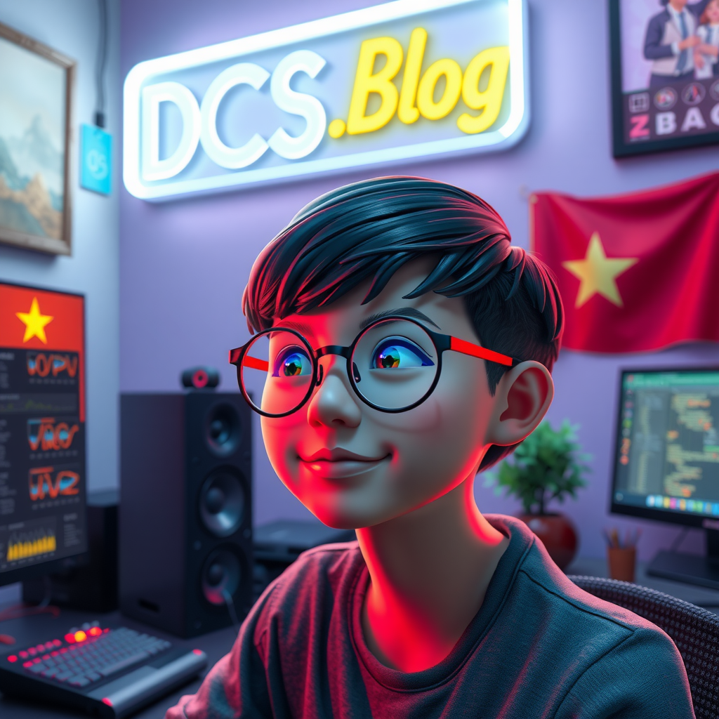 A Vietnamese boy with round glasses at his desk.