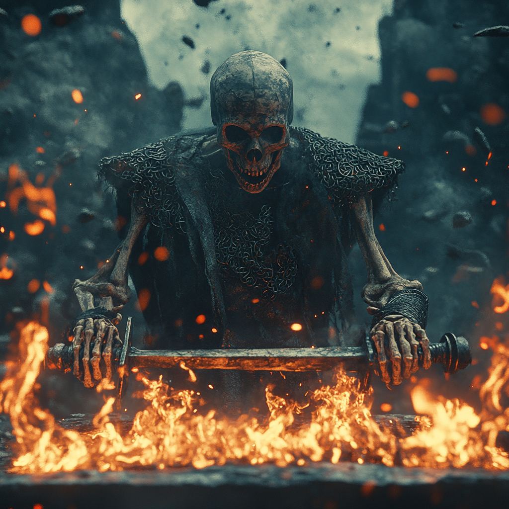 A Viking Skeleton Forges Mighty Sword in Hell