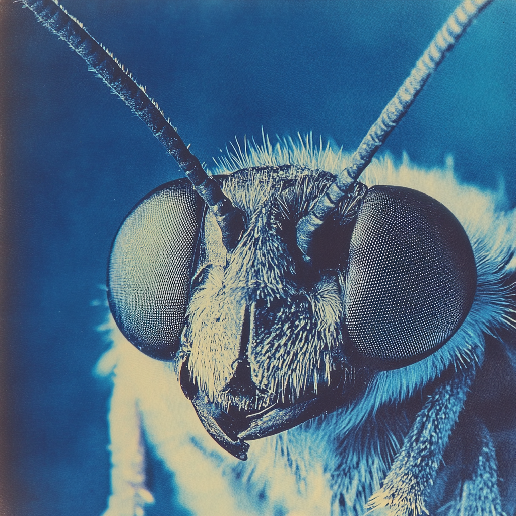 A Vintage 1980's Blue Insect Face Macro Photo