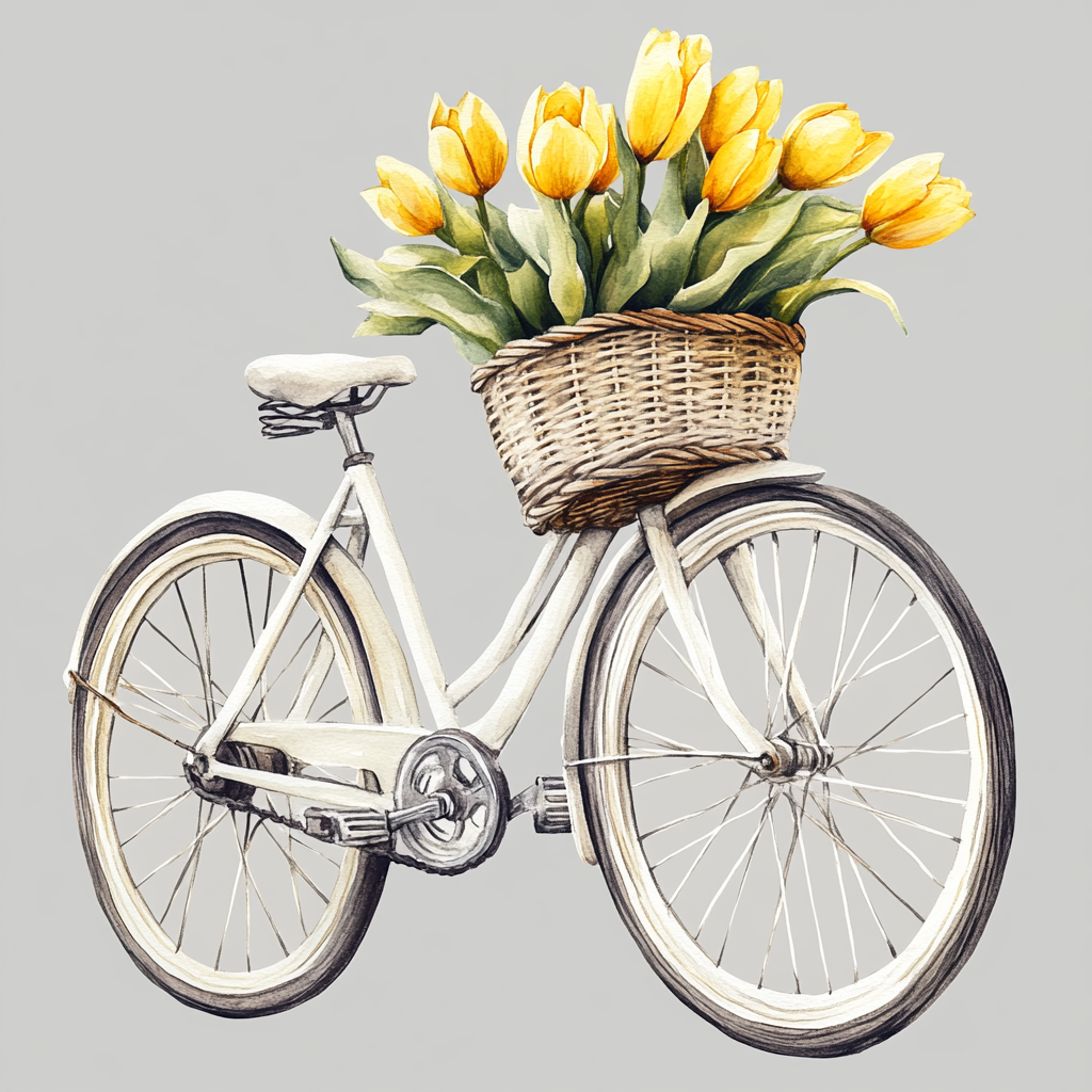 A Vintage Bicycle with Yellow Tulips