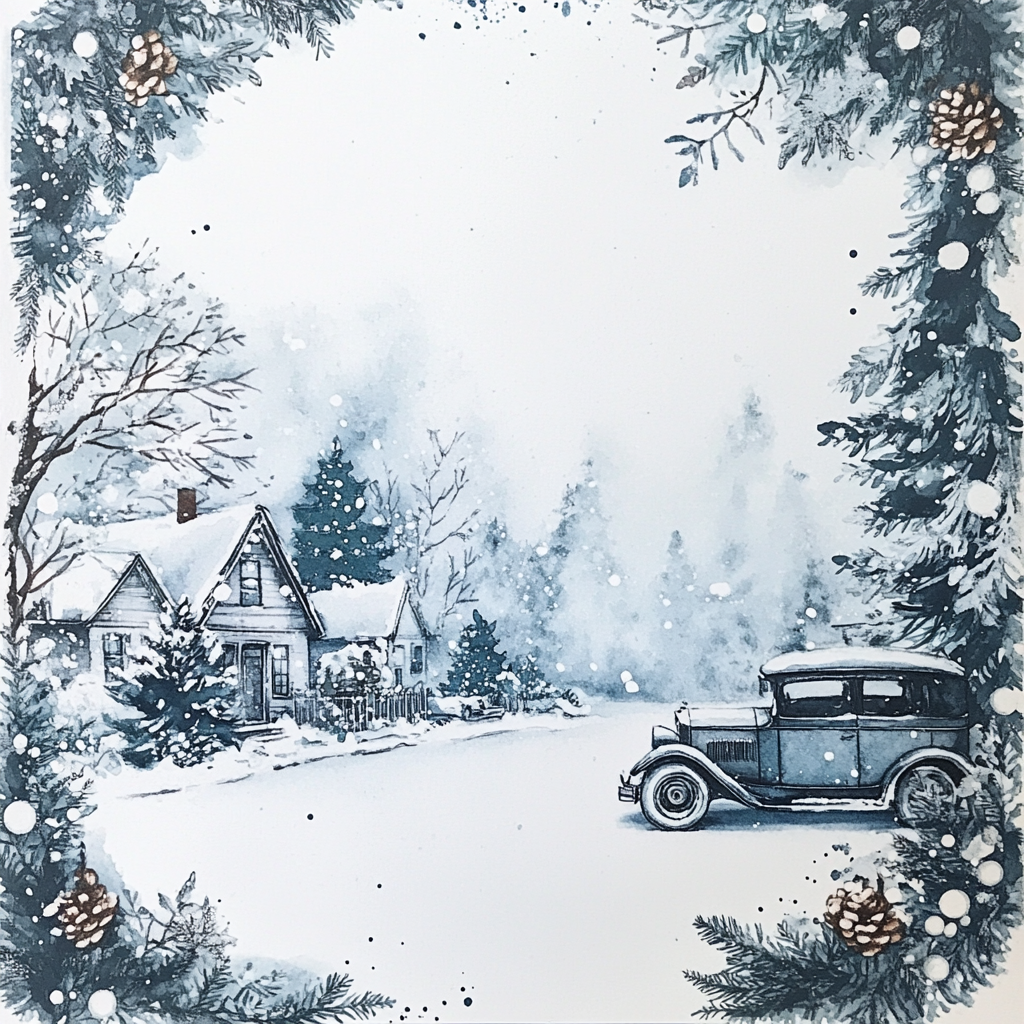 A Vintage Car in a Whimsical Winter Wonderland.