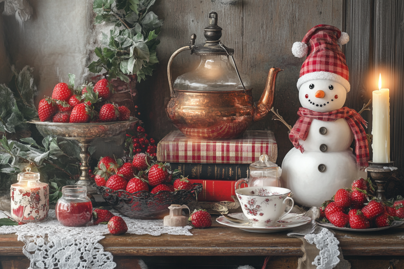 A Vintage Christmas Tea Party with Snowmen and Strawberries