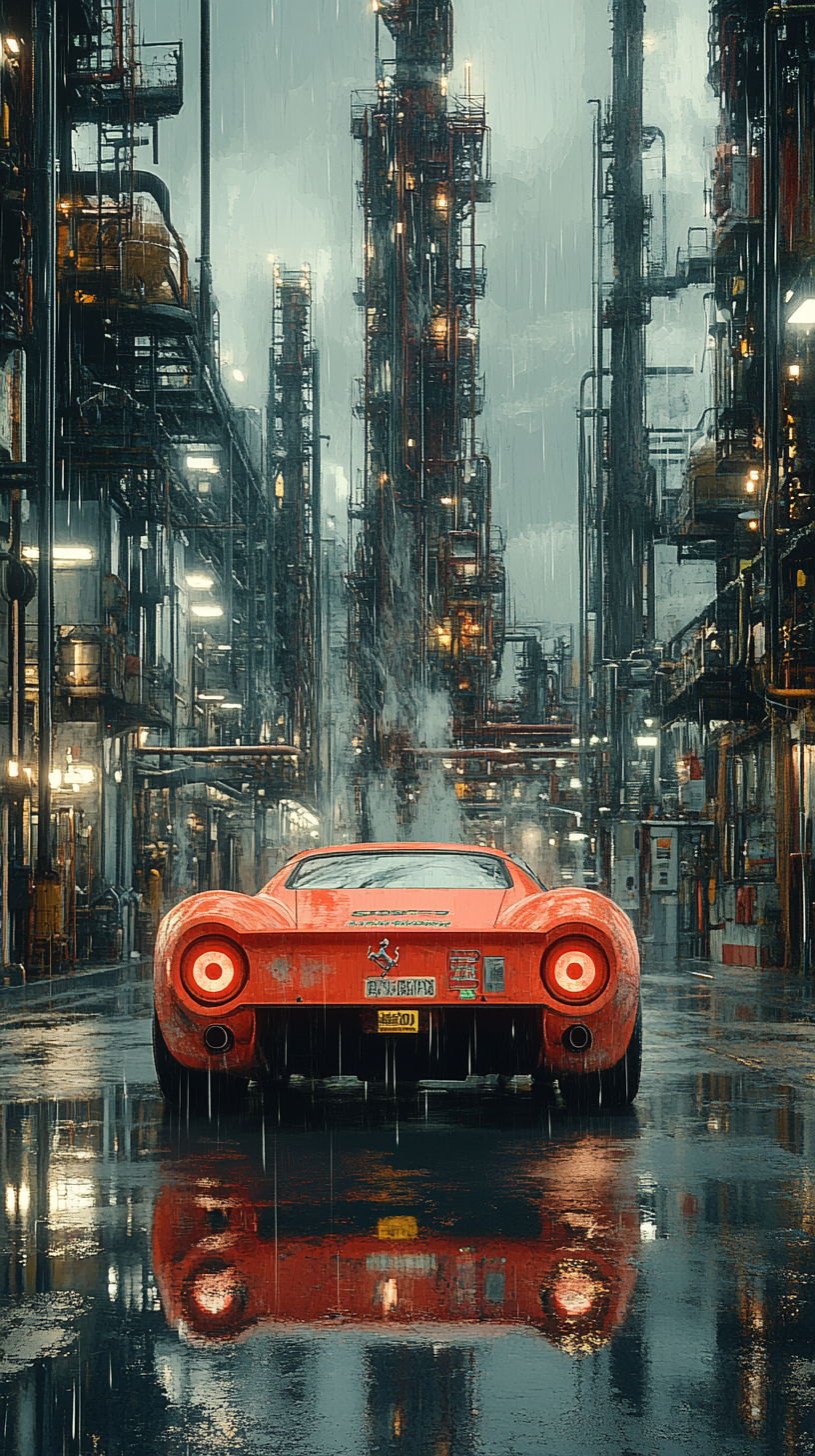 A Vintage Ferrari in Industrial Plant Poster Art