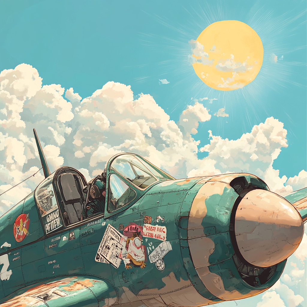 A Vintage Fighter Plane in Whimsical Sky