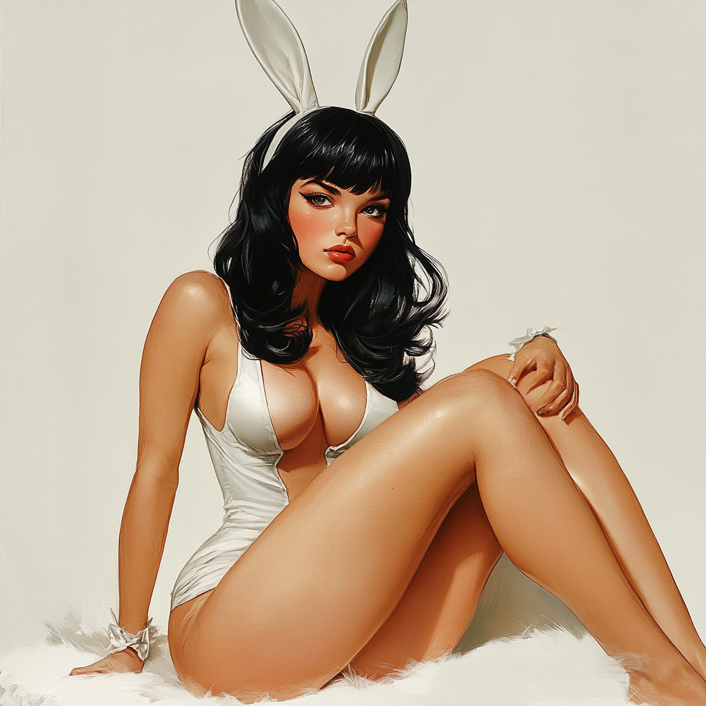 A Vintage Poster Girl with Bunny in Cool Pose