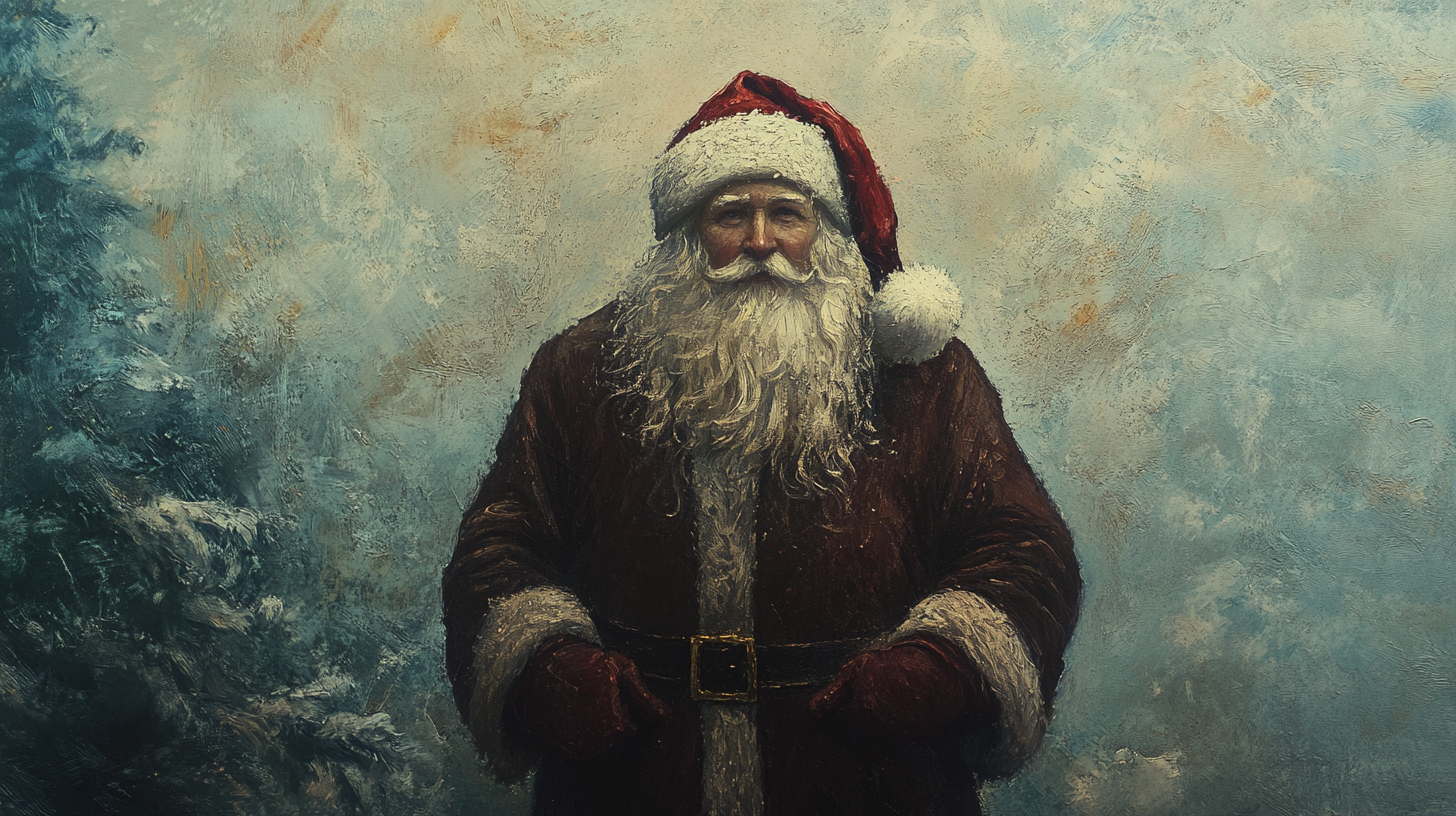 A Vintage Santa Oil Painting with Brush Strokes