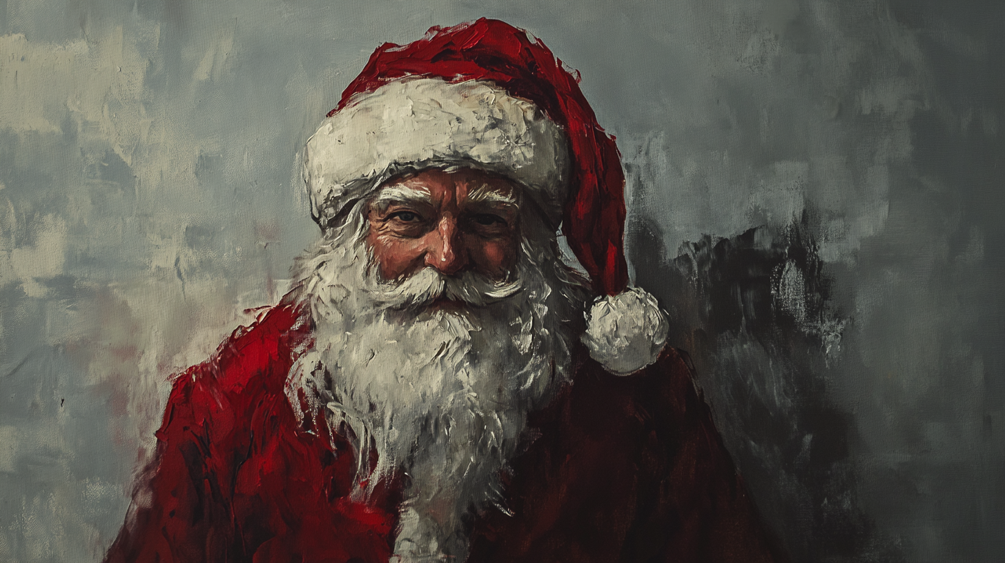 A Vintage Santa Painting with Dark Background