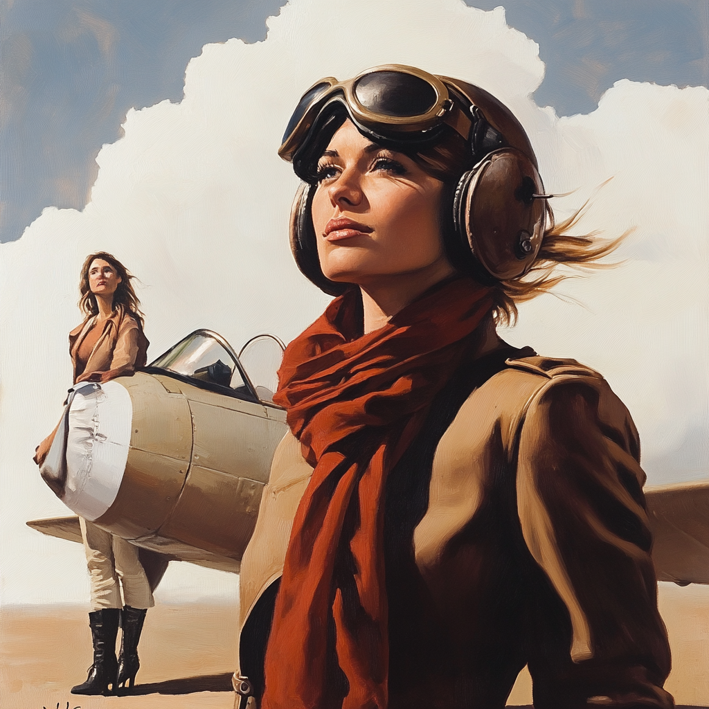 A WW1 pilot by his plane with a woman.