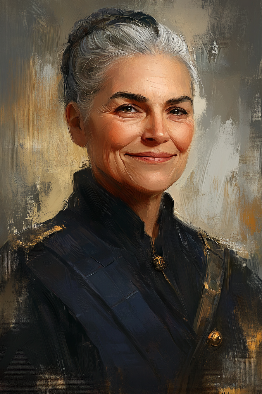 A Warm-Smiling Elderly Female Mercenary Portrait