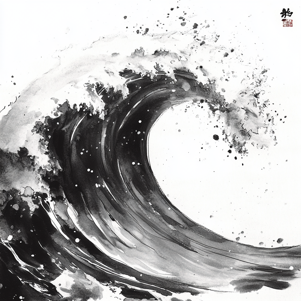 A Wave in Ink Wash: Powerful and Flowing