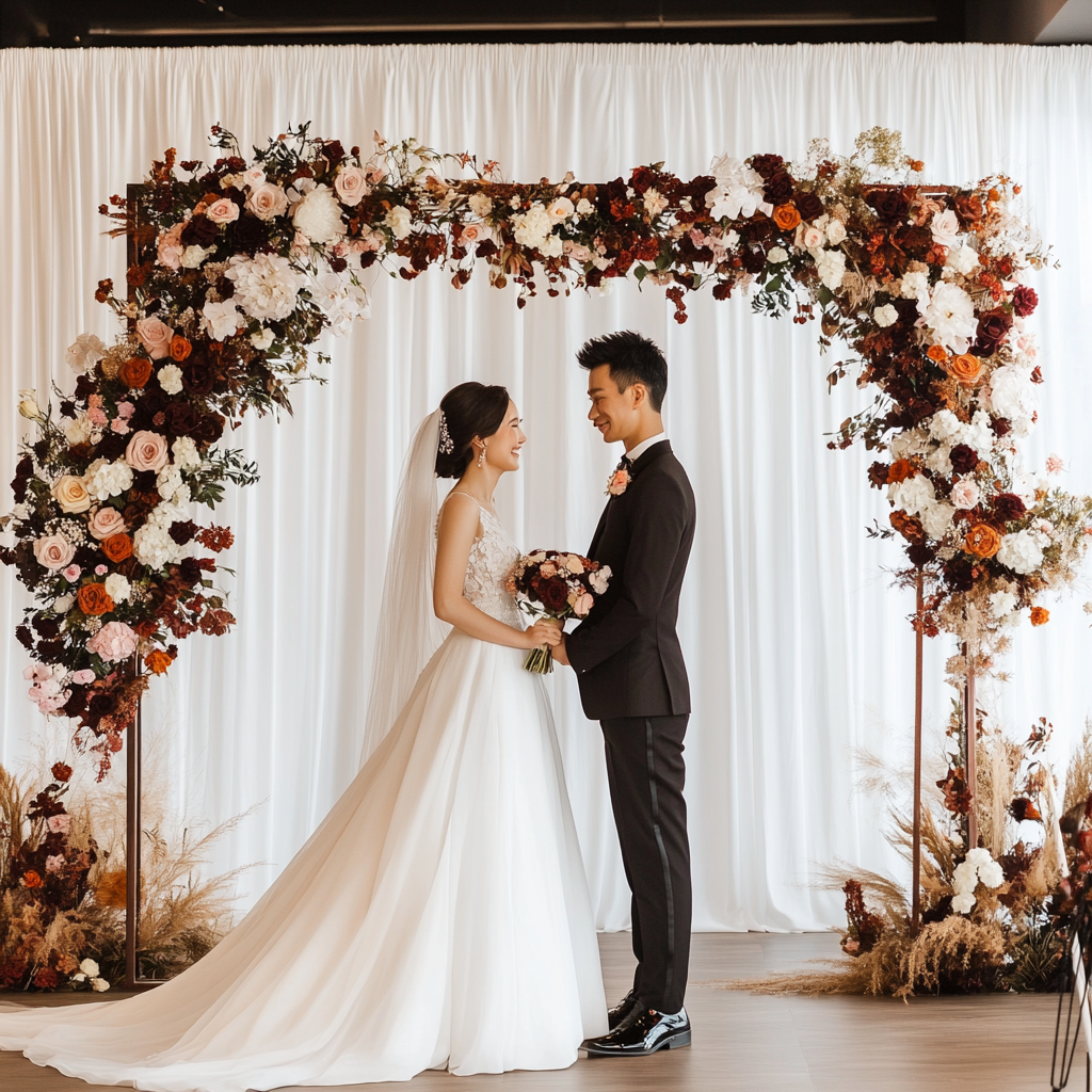 A Wedding with Arch, Flowers, and Minimalist Style