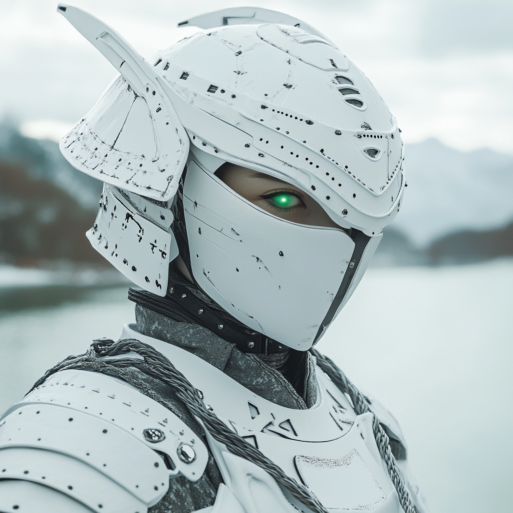 A White Android Samurai Warrior