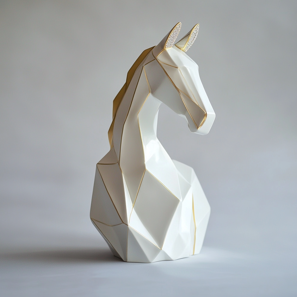 A White Nordic Style Horse Sculpture With Gold