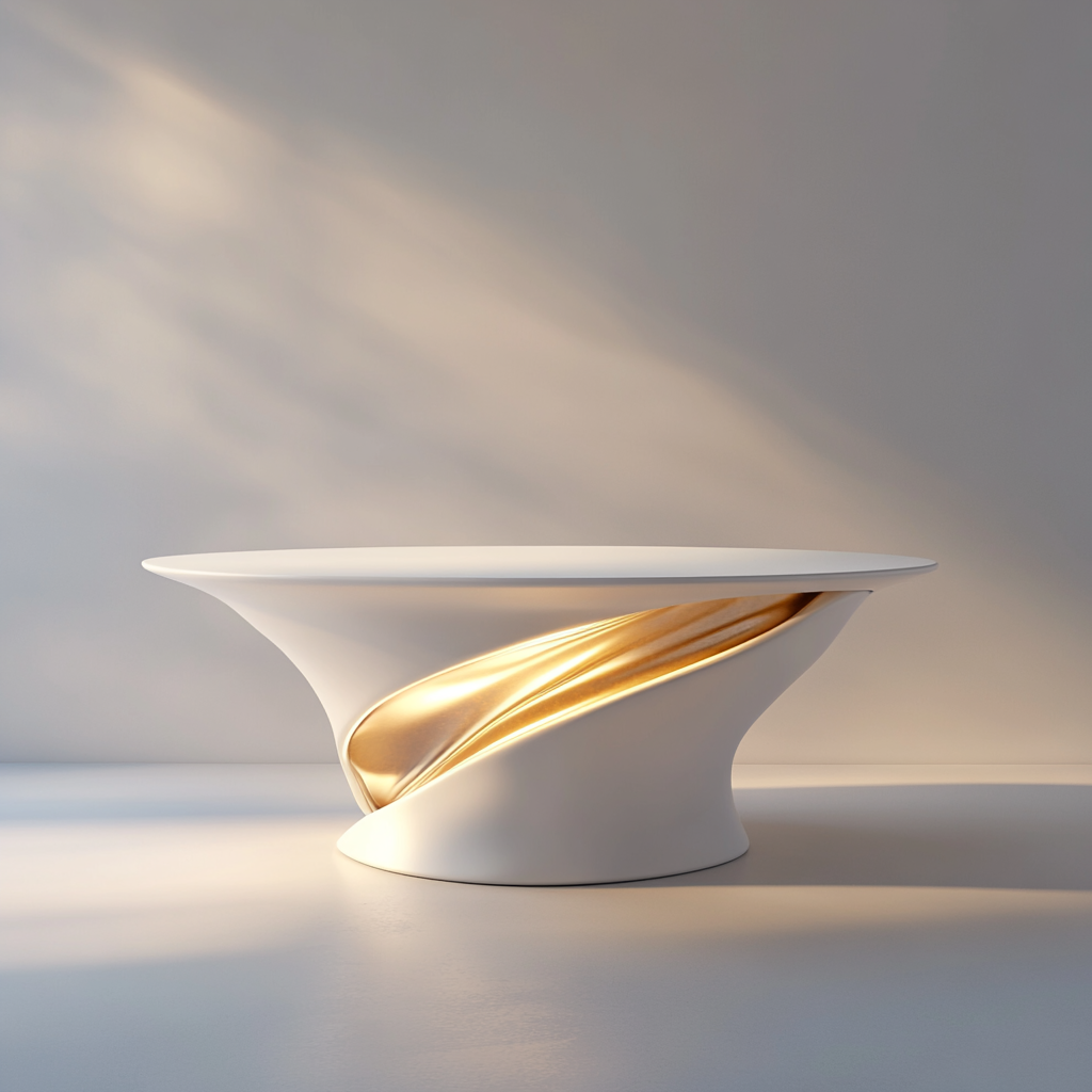 A White Table with Gold Design in Spotlight