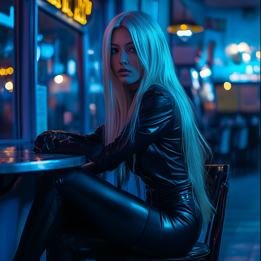 A Wild Rock Star Waitress in Neon Cafe