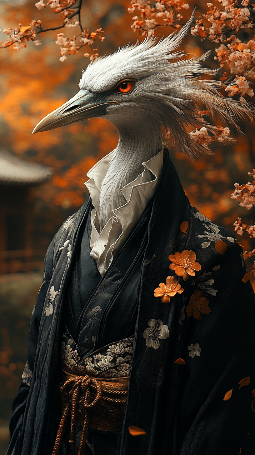 A Wise Crane in a Japanese Temple Garden