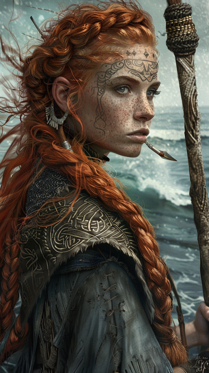 A Wise Red-Haired Viking Woman by the Sea